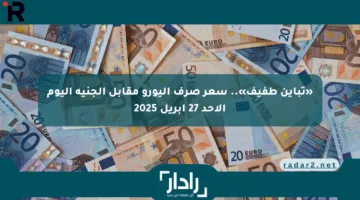 «تباين طفيف».. سعر صرف اليورو مقابل الجنيه اليوم الأحد 27 أبريل 2025