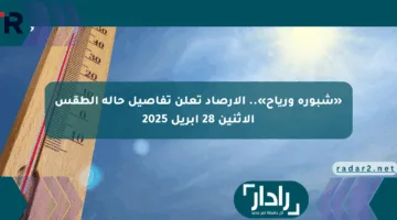 «شبورة ورياح».. الأرصاد تعلن تفاصيل حالة الطقس الاثنين 28 أبريل 2025