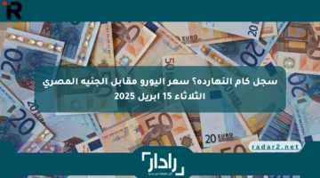 سجل كام النهارده؟ سعر اليورو مقابل الجنيه المصري الثلاثاء 15 أبريل 2025