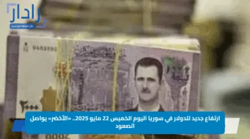“الأخضر يواصل الصعود”.. ارتفاع جديد للدولار في سوريا اليوم الخميس 22 مايو 2025