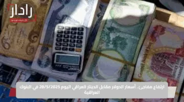 ارتفاع مفاجئ.. أسعار الدولار مقابل الدينار العراقي اليوم 28/5/2025 في البنوك العراقية