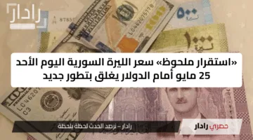 «استقرار ملحوظ» سعر الليرة السورية اليوم الأحد 25 مايو أمام الدولار يغلق بتطور جديد