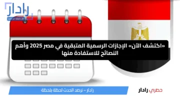 «اكتشف الآن» الإجازات الرسمية المتبقية في مصر 2025 وأهم النصائح للاستفادة منها