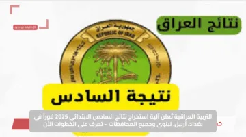 التربية العراقية تُعلن آلية استخراج نتائج السادس الابتدائي 2025 فوراً في بغداد، أربيل، نينوى وجميع المحافظات – تعرف على الخطوات الآن