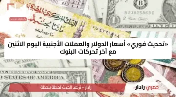 «تحديث فوري» أسعار الدولار والعملات الأجنبية اليوم الاثنين مع آخر تحركات البنوك