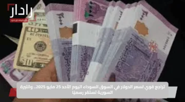 تراجع قوي لسعر الدولار في السوق السوداء اليوم الأحد 25 مايو 2025.. والليرة السورية تستقر رسميًا