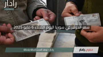 “الأخضر يواصل صعوده”.. سعر الدولار في سوريا اليوم الثلاثاء 6 مايو 2025 والليرة تحت الضغط