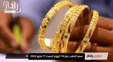 “قبل عيد الأضحى”.. سعر الذهب عيار 18 اليوم السبت 17 مايو 2025 يتألق في الصاغة.. تحديث لحظي للأسعار