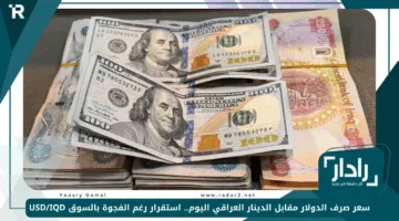 سعر صرف الدولار مقابل الدينار العراقي اليوم.. استقرار رغم الفجوة بالسوق USD/IQD