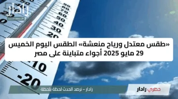 «طقس معتدل ورياح منعشة» الطقس اليوم الخميس 29 مايو 2025 أجواء متباينة على مصر