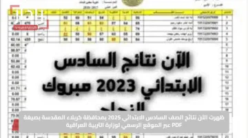 ظهرت الآن نتائج الصف السادس الابتدائي 2025 بمحافظة كربلاء المقدسة بصيغة PDF عبر الموقع الرسمي لوزارة التربية العراقية