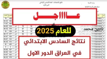 «عااااااجل» تم الرفع نتائج الصف السادس الابتدائي 2025 السليمانية الدور الأول.. بسرعة حملها PDF