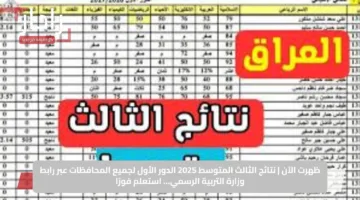 ظهرت الآن | نتائج الثالث المتوسط 2025 الدور الأول لجميع المحافظات عبر رابط وزارة التربية الرسمي… استعلم فورًا
