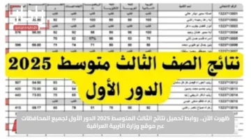 ظهرت الآن.. روابط تحميل نتائج الثالث المتوسط 2025 الدور الأول لجميع المحافظات عبر موقع وزارة التربية العراقية