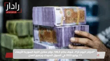 “الدولار اليوم نار؟!.. شوف بكام الـ100 دولار مقابل الليرة السورية الأربعاء 11 يونيو 2025 في السوق السوداء وجميع المدن
