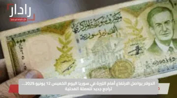 الدولار يواصل الارتفاع أمام الليرة في سوريا اليوم الخميس 12 يونيو 2025… تراجع جديد للعملة المحلية