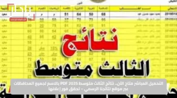 التحميل المباشر متاح الآن.. نتائج الثالث متوسط 2025 PDF بالاسم لجميع المحافظات عبر موقع نتائجنا الرسمي – تحقق فور إعلانها