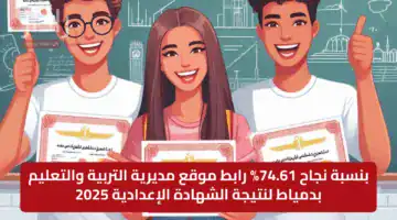 بنسبة نجاح 74.61% رابط موقع مديرية التربية والتعليم بدمياط لنتيجة الشهادة الإعدادية 2025