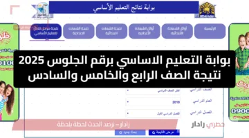 نتيجة 4 و5 و6 ابتدائي.. لينك بوابة التعليم الاساسي برقم الجلوس 2025 نتيجة الصف الخامس الابتدائي eduserv.cairo.gov.eg