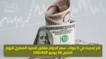 آخر تحديث في 5 بنوك.. سعر الدولار مقابل الجنيه المصري اليوم الاثنين 30 يونيو USD/EGP
