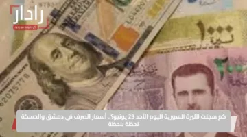 كم سجلت الليرة السورية اليوم الأحد 29 يونيو؟.. أسعار الصرف في دمشق والحسكة لحظة بلحظة