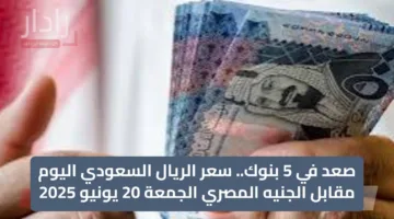 صعد في 5 بنوك.. سعر الريال السعودي اليوم مقابل الجنيه المصري الجمعة 20 يونيو 2025