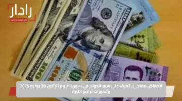 انخفاض مفاجئ.. تعرف على سعر الدولار في سوريا اليوم الإثنين 30 يونيو 2025 وتطورات تراجع الليرة