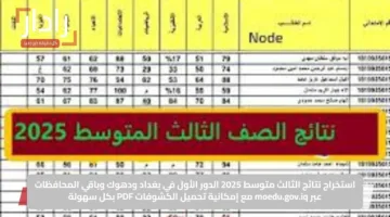 استخراج نتائج الثالث متوسط 2025 الدور الأول في بغداد ودهوك وباقي المحافظات عبر moedu.gov.iq مع إمكانية تحميل الكشوفات PDF بكل سهولة