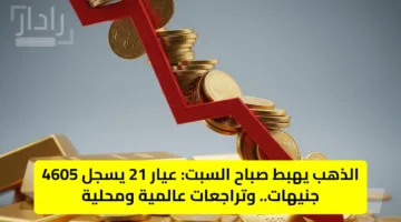 الذهب يهبط صباح السبت: عيار 21 يسجل 4605 جنيهات.. وتراجعات عالمية ومحلية