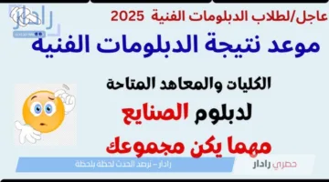 “الآن” .. رابط نتيجة الدبلومات الفنية الدور الأول 2025 برقم الجلوس