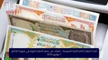 ثبات الدولار أمام الليرة السورية… تعرف على سعر الدولار اليوم في سوريا الإثنين 7 يوليو 2025