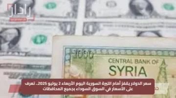 سعر الدولار يقفز أمام الليرة السورية اليوم الأربعاء 2 يوليو 2025.. تعرف على الأسعار في السوق السوداء بجميع المحافظات