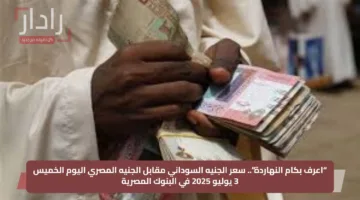 “اعرف بكام النهاردة”.. سعر الجنيه السوداني مقابل الجنيه المصري اليوم الخميس 3 يوليو 2025 في البنوك المصرية