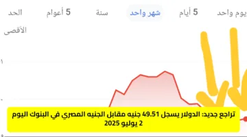 تراجع جديد: الدولار يسجل 49.51 جنيه مقابل الجنيه المصري في البنوك اليوم 2 يوليو 2025