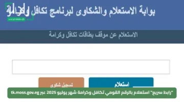 “رابط سريع” استعلام بالرقم القومي تكافل وكرامة شهر يوليو 2025 عبر tk.moss.gov.eg