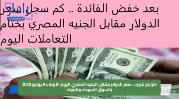 «تراجع كبير».. سعر الدولار مقابل الجنيه المصري اليوم الاربعاء 9 يوليو 2025 بالسوق السوداء والبنوك