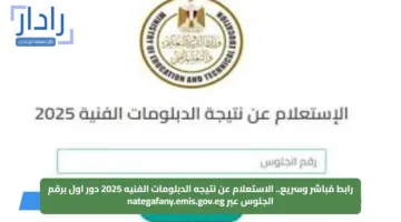 رابط مُباشر وسريع.. الاستعلام عن نتيجه الدبلومات الفنيه 2025 دور اول برقم الجلوس عبر nategafany.emis.gov.eg