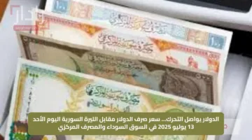 الدولار يواصل التحرك… سعر صرف الدولار مقابل الليرة السورية اليوم الأحد 13 يوليو 2025 في السوق السوداء والمصرف المركزي