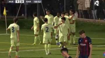 حمزة عبد الكريم يقص شريط أهدافه مع شباب برشلونة في شباك هويسكا