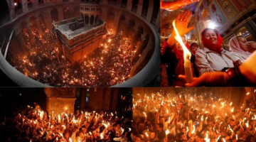 أسرة مصرية تشارك في طقوس ظهور النور المقدس من قبر السيد المسيح