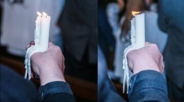 صورة متداولة لسيدة يذوب الشمع على يديها خلال قداس القيامة وسط الصلاة