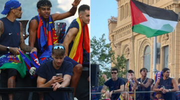 غضب إسرائيلي من لامين جمال بسبب ظهور علم فلسطين في احتفالات برشلونة
